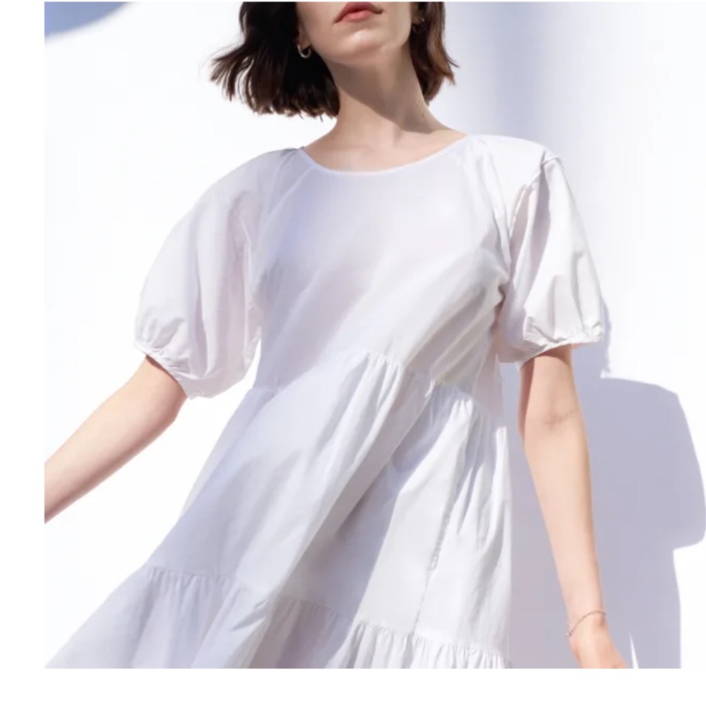 EVERLANE Tiered White Cotton Poplin Dress